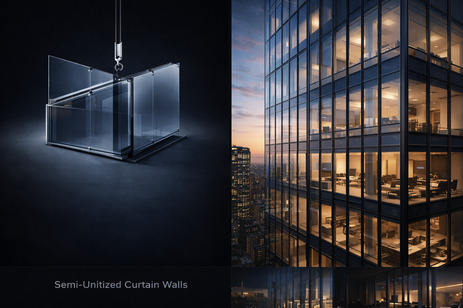 Semi-unitized curtain wall system — hybrid facade solution combining speed and adaptability