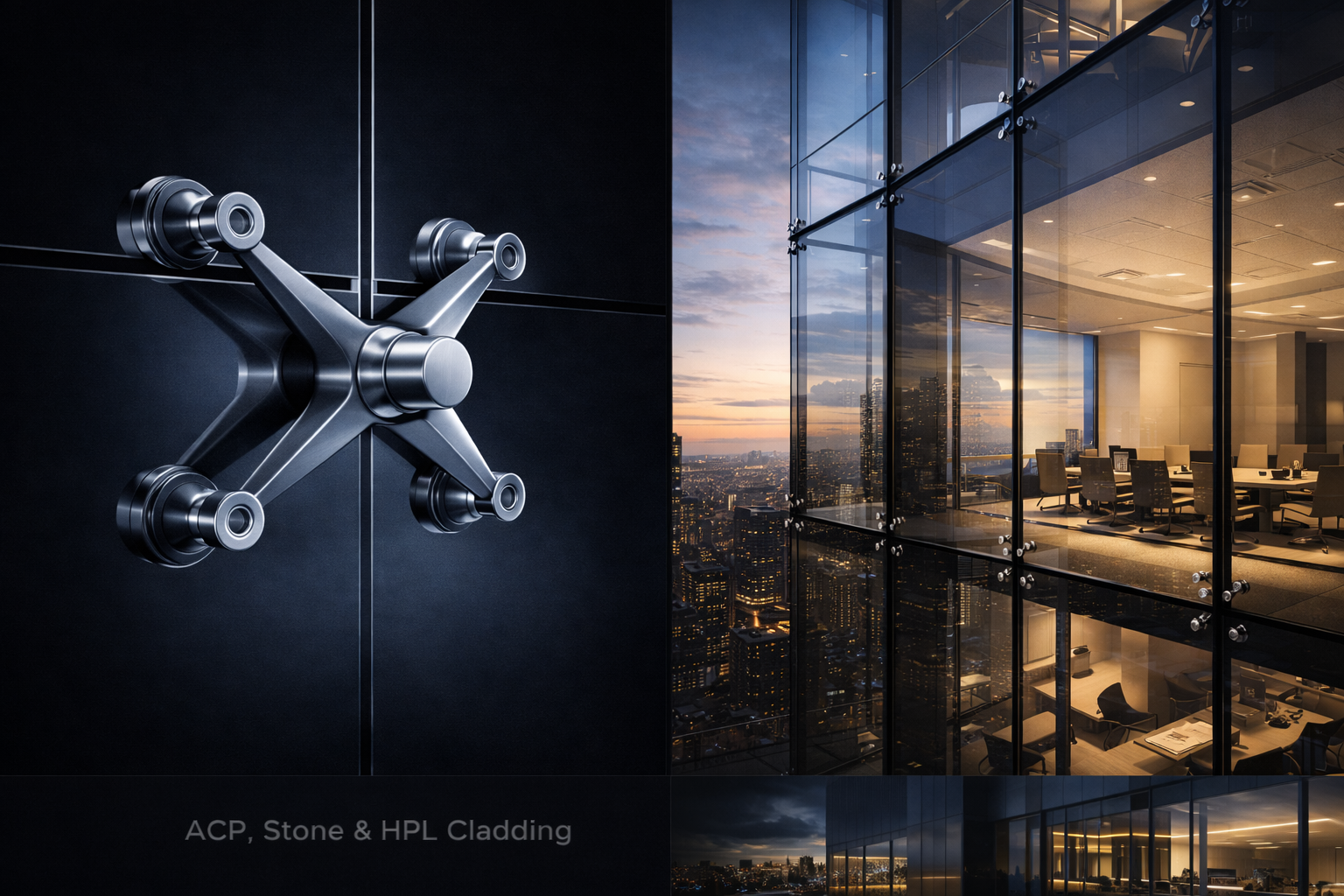 Spider glazing facade system — point-fixed structural glass for seamless transparency